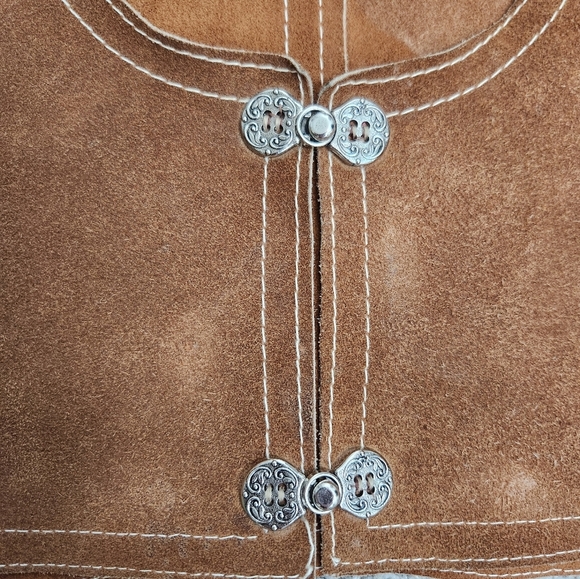 Renaissance Fair Castlecore Peasant Brown Tan Leather Suede Cropped Vest Size S - Picture 9 of 11